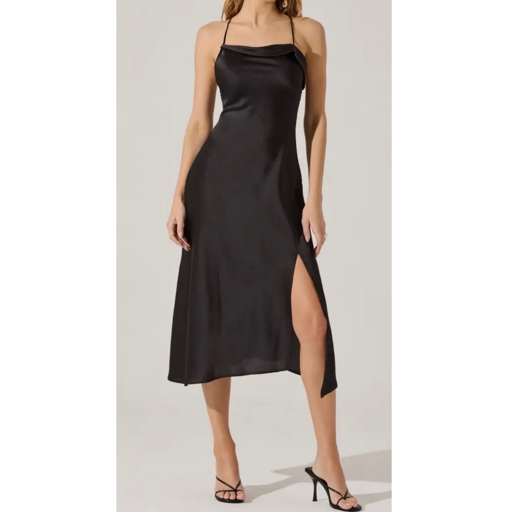 NWT ASTR the Label Black Cowl Neck Midi Slip Dress Small Cocktail Semi Formal